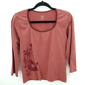 Mid-2000s Patagonia Body Nylon/Spandex Printed Scoop Neck Long Sleeve Top M Red